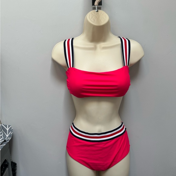 **Vibrant High-Leg Red Bikini with Striped Straps by Zaful** - Picture 2 of 4